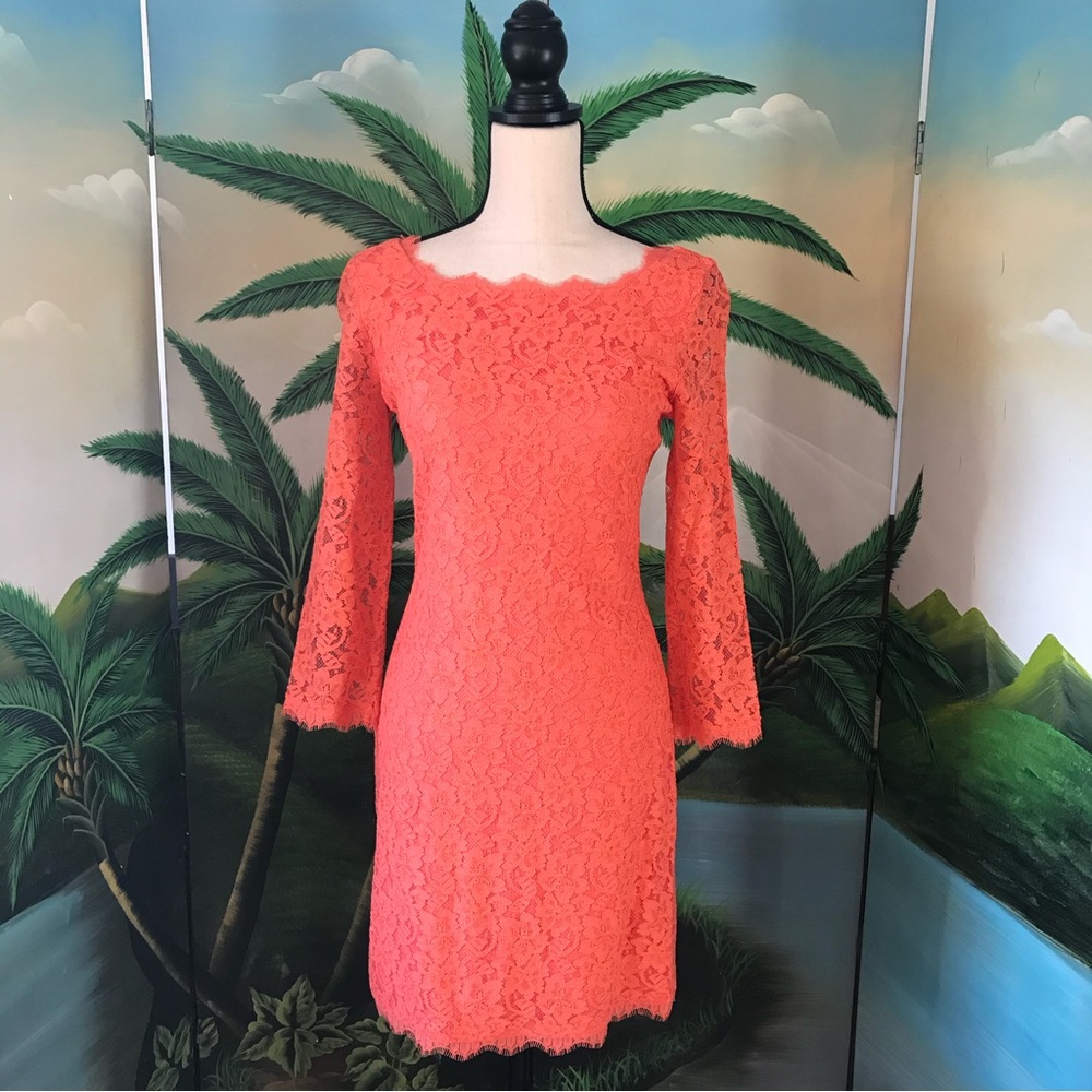 Diane Von Furstenburg Coral Lace Cocktail Dress, size 6